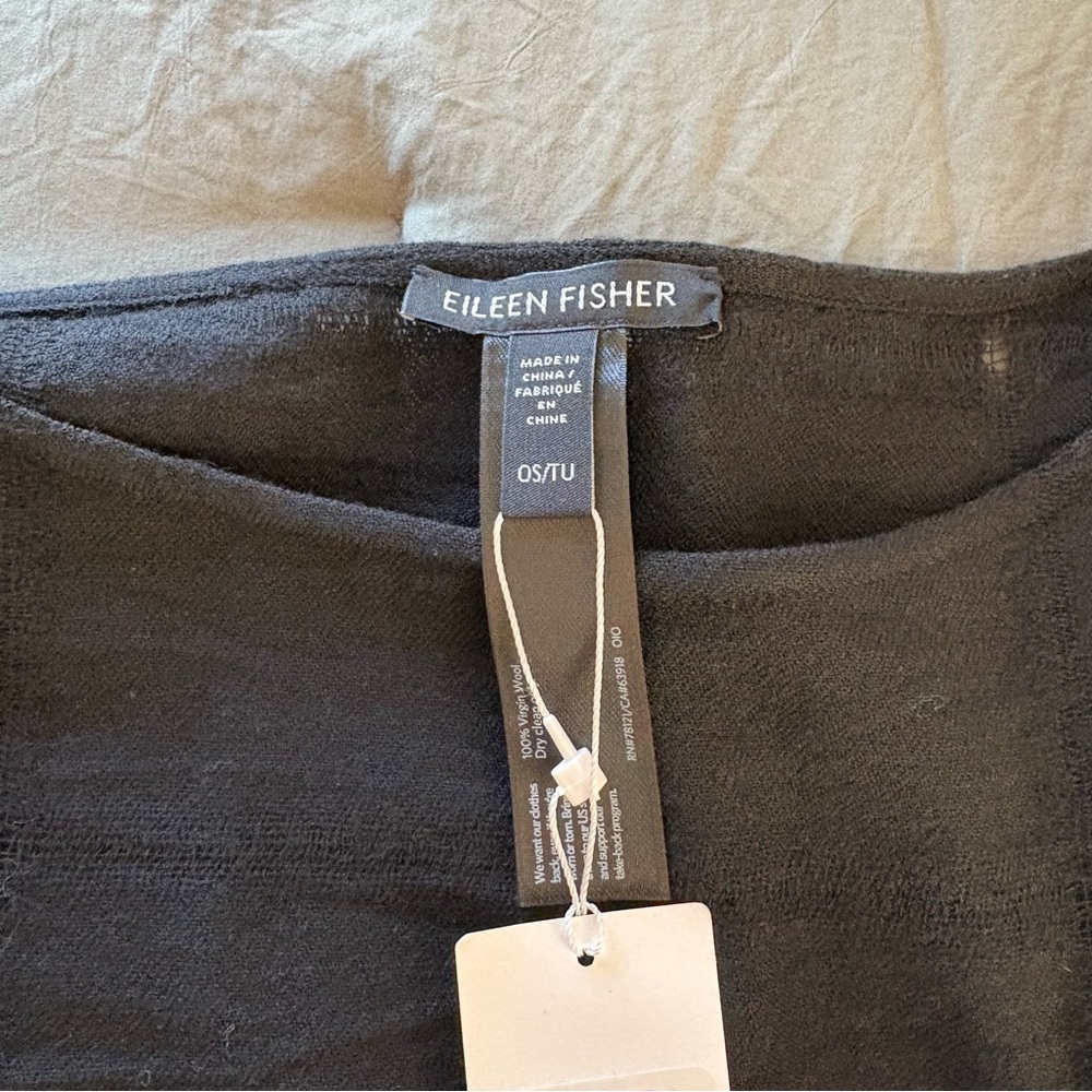 Eileen Fisher Wool Gauze Grid Poncho Black. One Size. - Picture 5 of 12